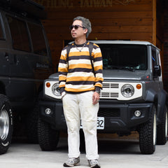 HEAVY BORDER LONG SLEEVES TEE - MUSTARD / CHCL / CREAM