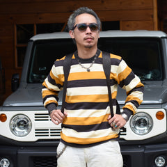 HEAVY BORDER LONG SLEEVES TEE - MUSTARD / CHCL / CREAM