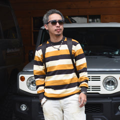 HEAVY BORDER LONG SLEEVES TEE - MUSTARD / CHCL / CREAM
