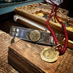 Antique White Hearts Necklace Dead Stock 金赤血赤 Mix / 卍福 鹿皮繩