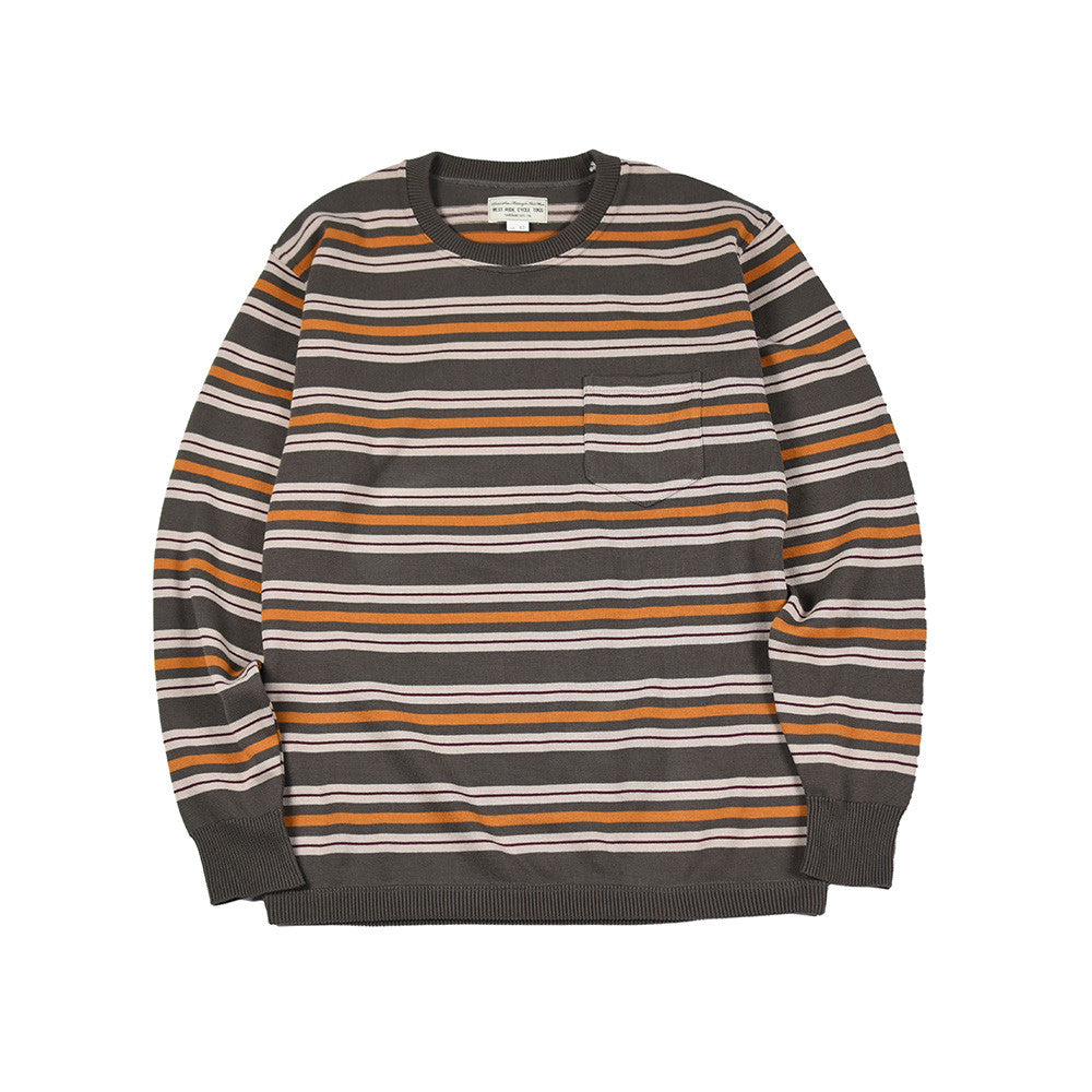 May club -【WESTRIDE】CLASSIC RIB MULTI BORDER L/S SWEATER - GRN/GOLD