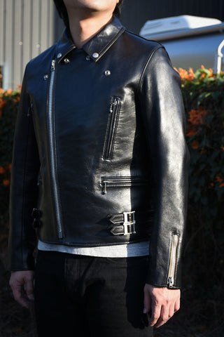 AD-02 Horsehide Double Riders Jacket - Black - May club