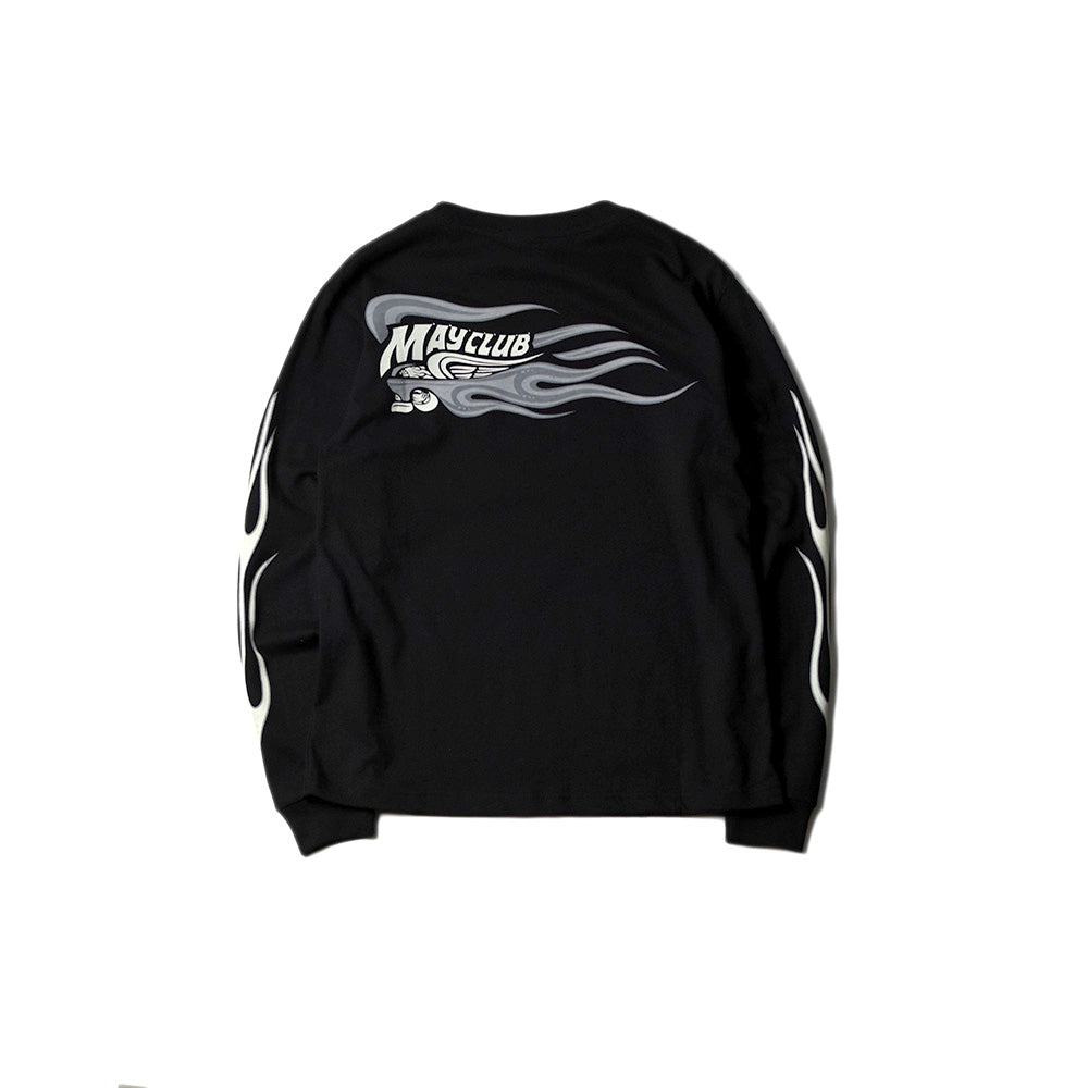 May club -【May club】KUSTOM KULTURE L/S TEE - HOT WHEEL FIRE SLEEVE（BLACK）