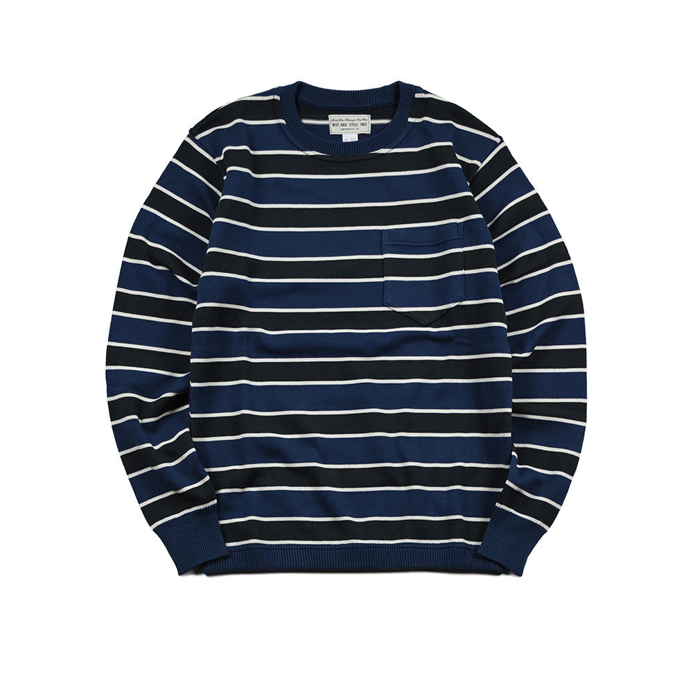 May club -【WESTRIDE】CLASSIC RIB MULTI BORDER L/S SWEATER - CHCL/BLUE