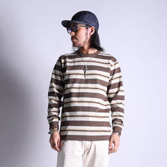 HEAVY BORDER RANDOM LONG TEE BROWN/GOLD/CREAM