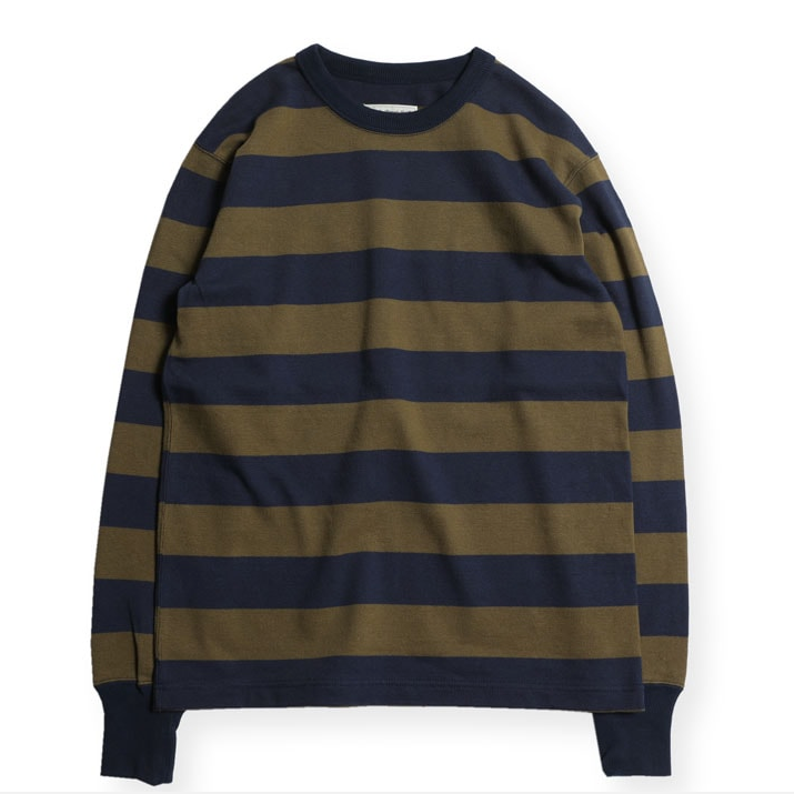 HEAVY BORDER LONG SLEEVES TEE - NVY/OLV