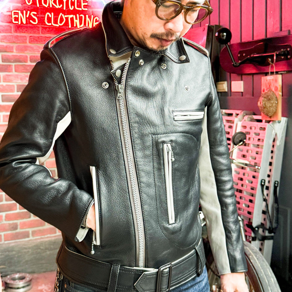 May club x Knuckle 13th limited 2-tone leather jacket