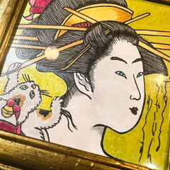 TATTOOED LEATHER ART - GEISHA AND CAT