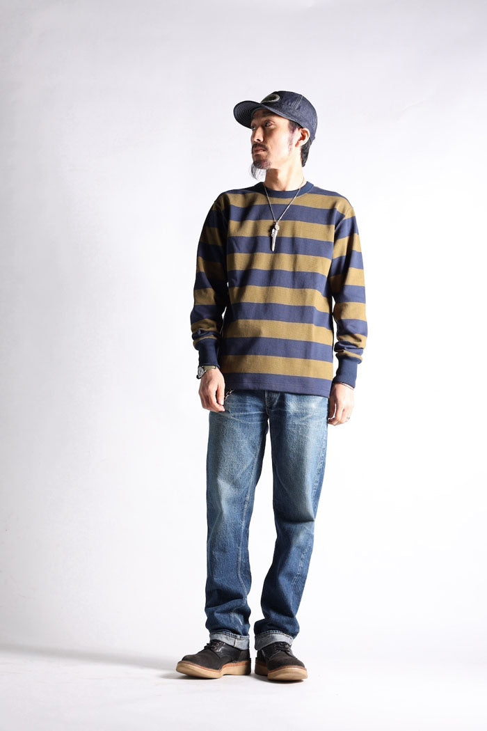 HEAVY BORDER LONG SLEEVES TEE - NVY/OLV