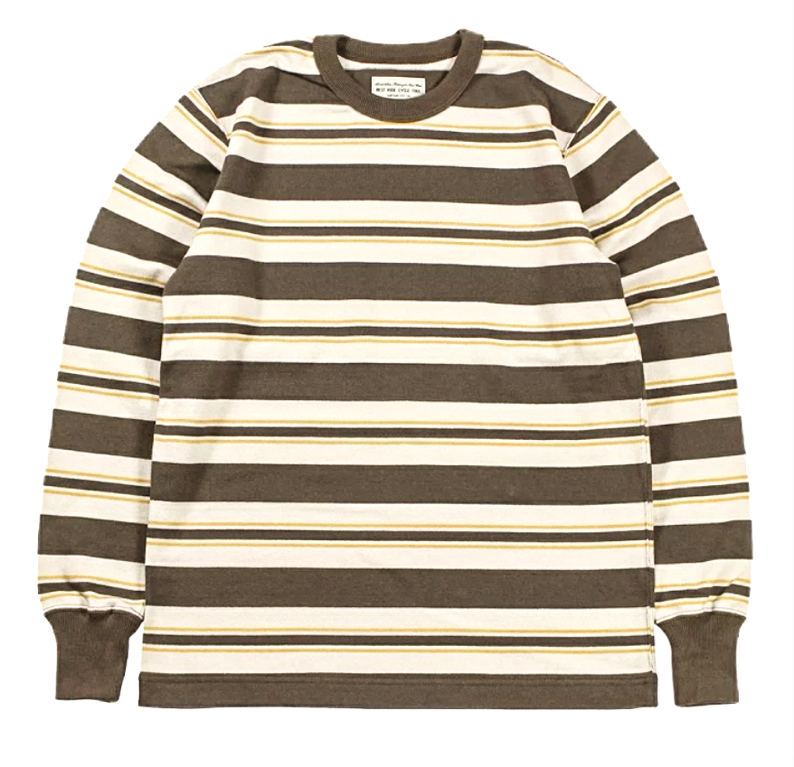 HEAVY BORDER RANDOM LONG TEE BROWN/GOLD/CREAM