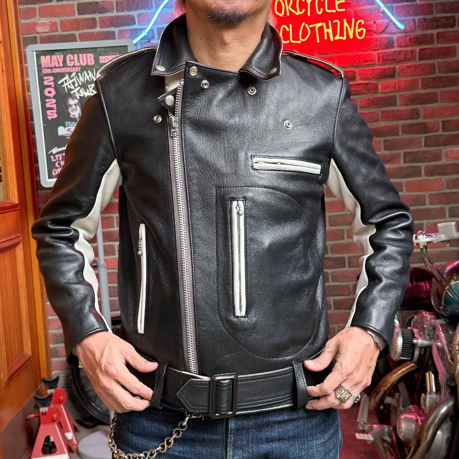 May club x Knuckle 13th limited 2-tone leather jacket