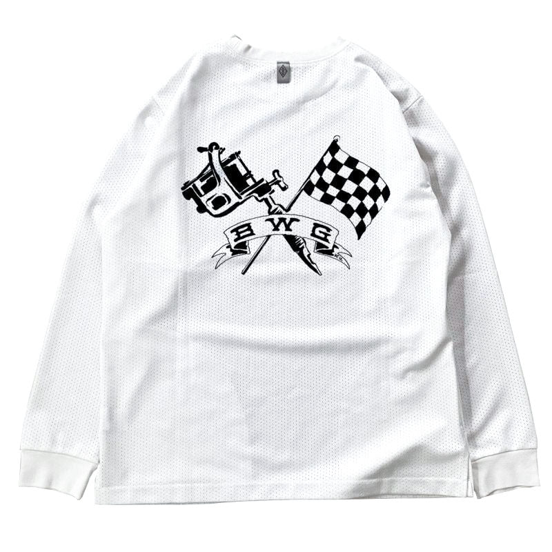 CHECKER INK MESH L/S SHIRTS - WHITE