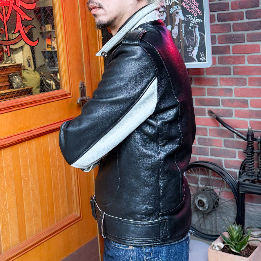 May club x Knuckle 13th limited 2-tone leather jacket