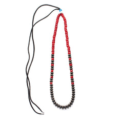 NAVAJO BEADS NECKLACE - DEERSKIN ROPE