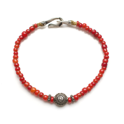 Antique White Heart Red Beads Bracelet / Fuku