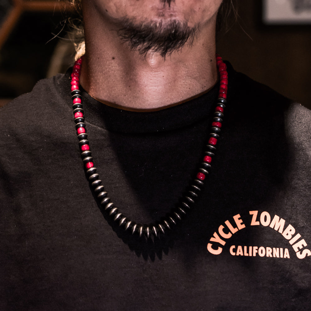 NAVAJO BEADS NECKLACE - DEERSKIN ROPE