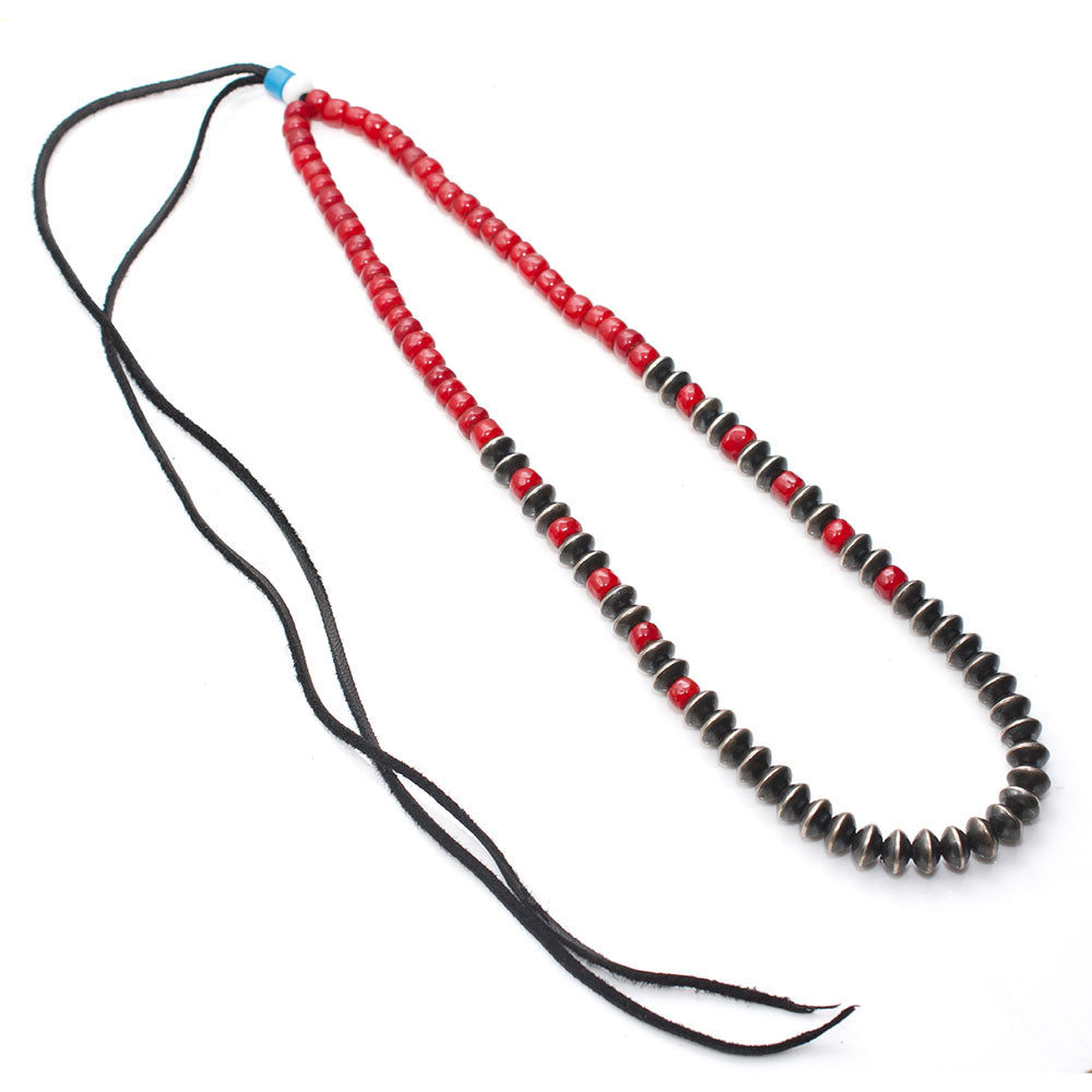 NAVAJO BEADS NECKLACE - DEERSKIN ROPE