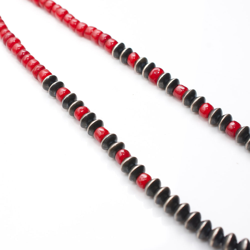 NAVAJO BEADS NECKLACE - DEERSKIN ROPE