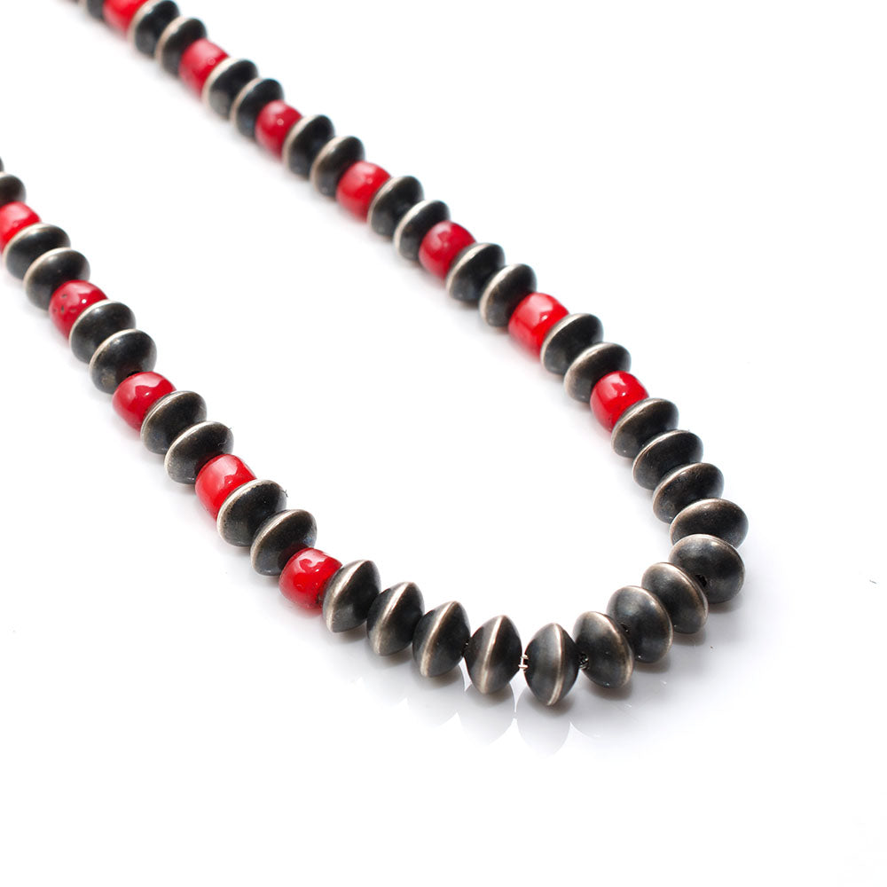 NAVAJO BEADS NECKLACE - STERLING SILVER