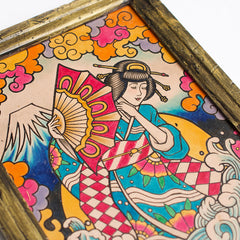 TATTOOED LEATHER ART - GEISHA AND MT. FUJI - May club