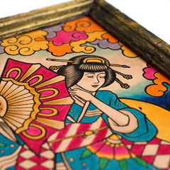 TATTOOED LEATHER ART - GEISHA AND MT. FUJI - May club