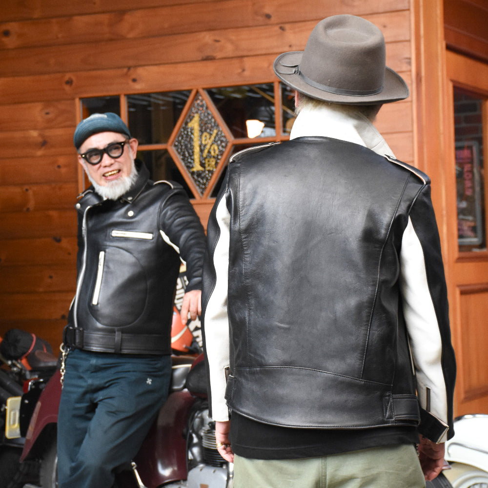 May club x Knuckle 13th limited 2-tone leather jacket