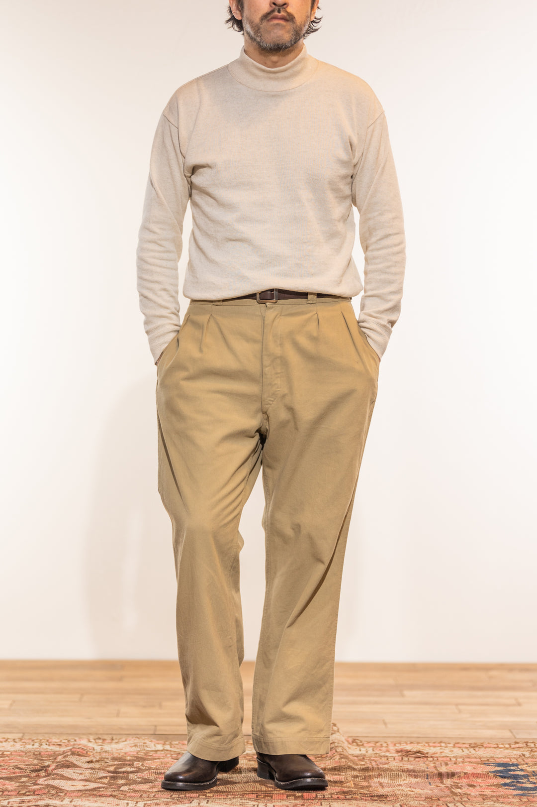 ACV-TR04STC DOUBLE-PLEATED COTTON ARMY TROUSERS - BEIGE