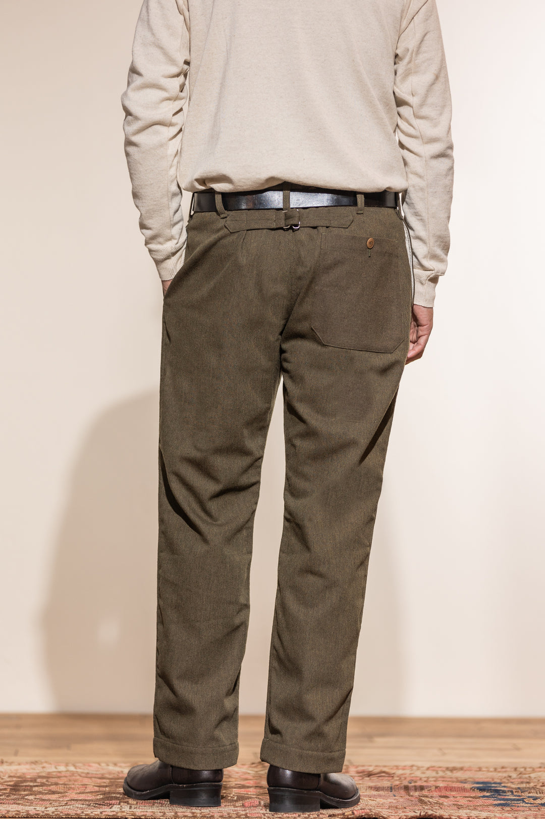 ACV-TR03CW COTTON WOOL BUCKLE BACK TROUSERS - OLIVE