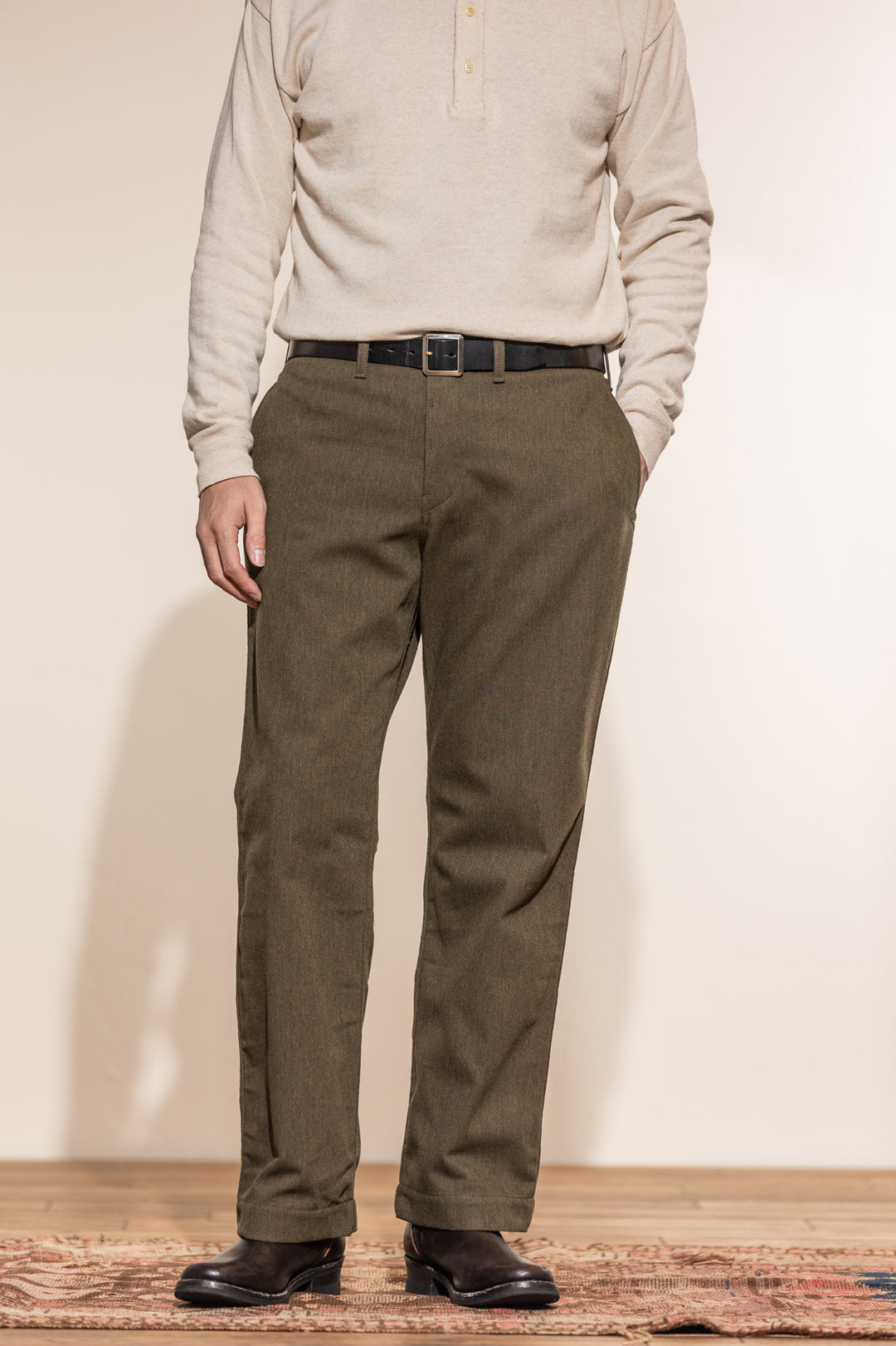 ACV-TR03CW COTTON WOOL BUCKLE BACK TROUSERS - OLIVE