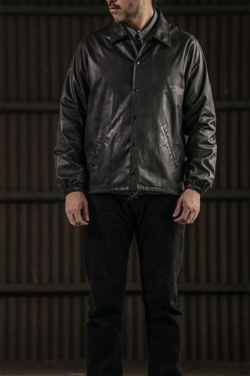 ACV-WX03 WAXED COTTON COACH JACKET - BLACK