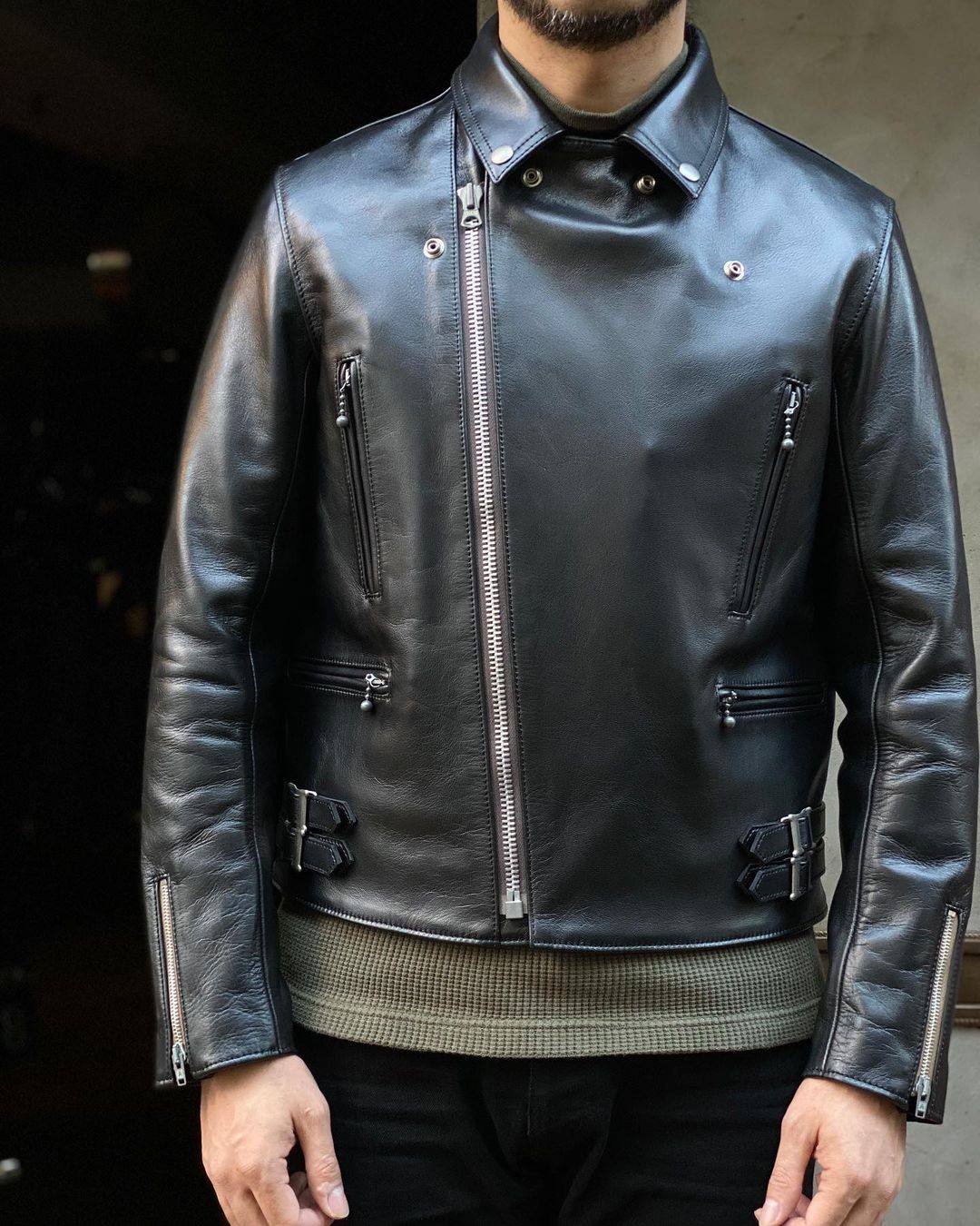 AD-02 Horsehide Double Riders Jacket - Black – May club