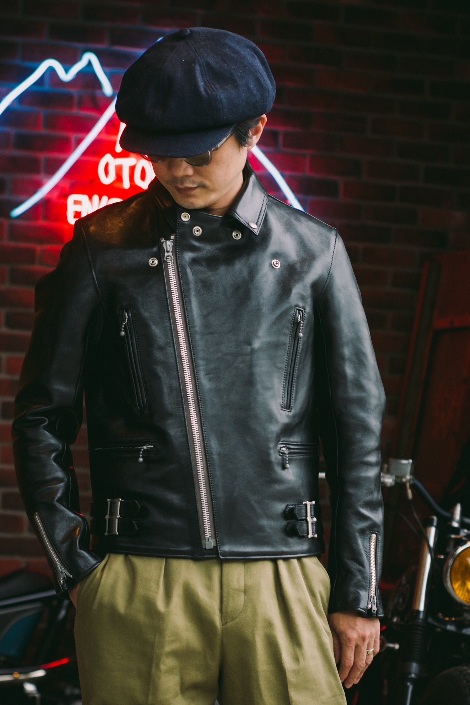 AD-02 Horsehide Double Riders Jacket - Black – May club