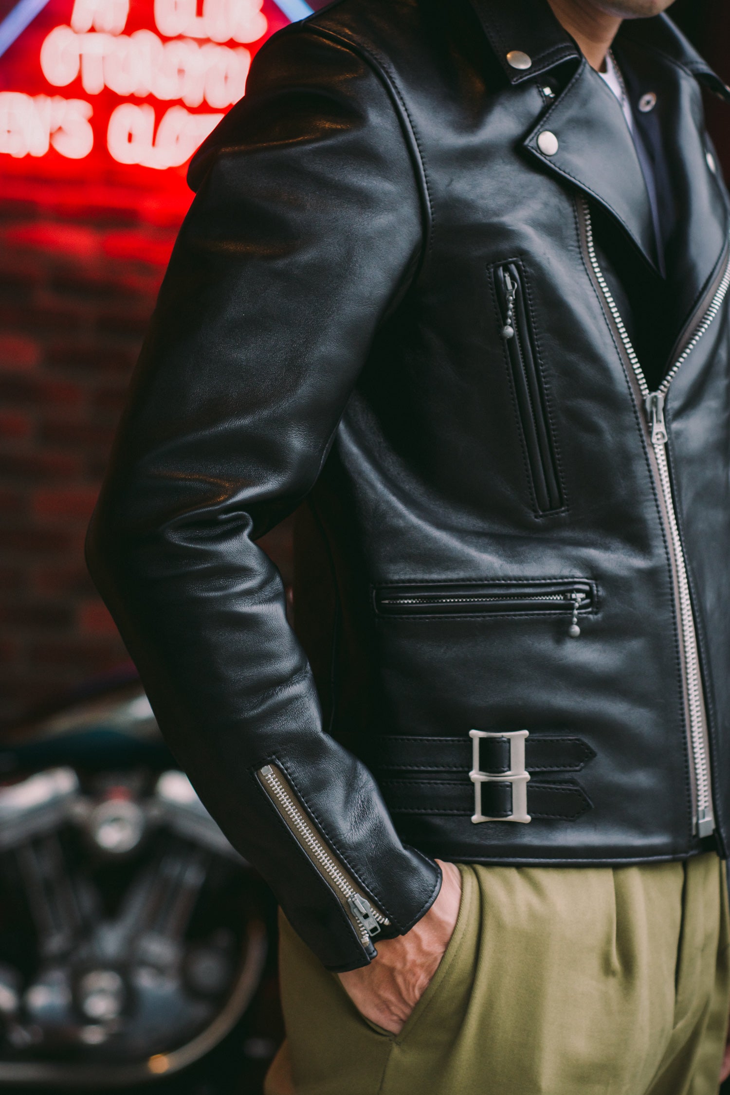 AD-02 Horsehide Double Riders Jacket - Black – May club