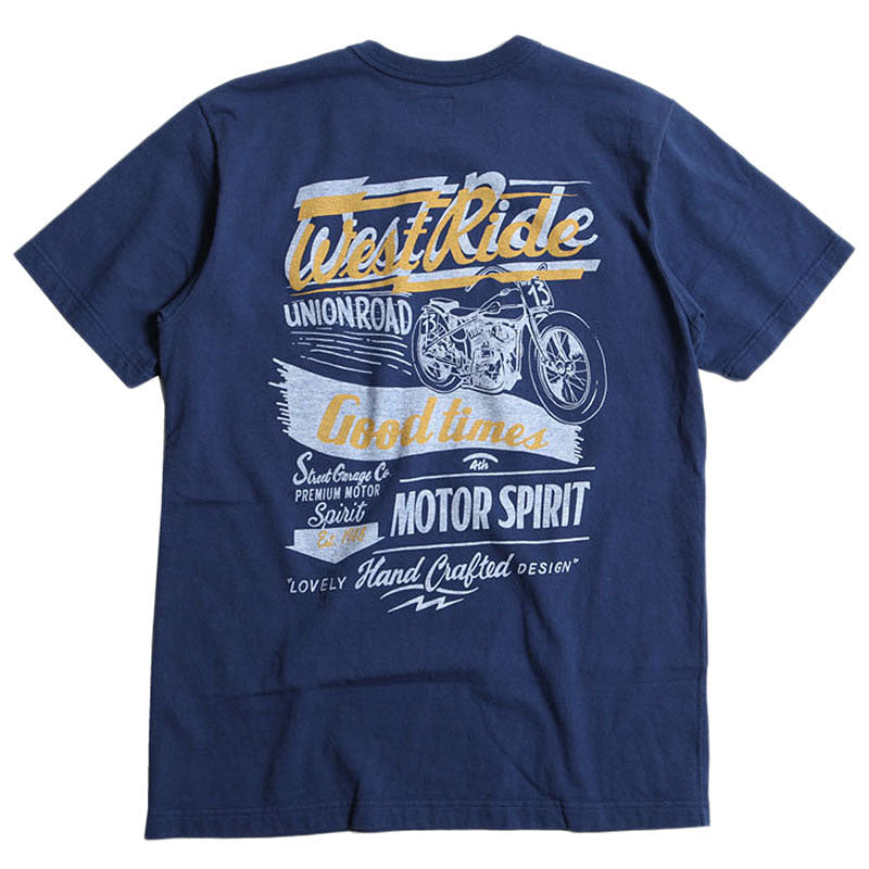 May club -【WESTRIDE】"MOTOR SPIRIT" TEE - FADE NAVY