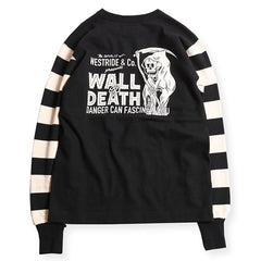 HEAVY BORDER SLEEVE TEE - WALL OF DEATH（BLACK /CREAM） - May club