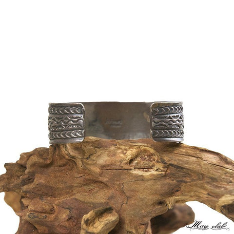 印地安 Navajo 銀繩土耳其石鑲嵌 寬版打印手環 - May club