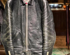 AD-01 Sheepskin Center Zip Jacket - Black (茶芯) - May club