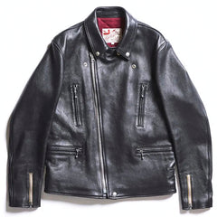 AD-02L SHEEPSKIN DOUBLE RIDERS JACKET - BLACK（茶芯） - May club