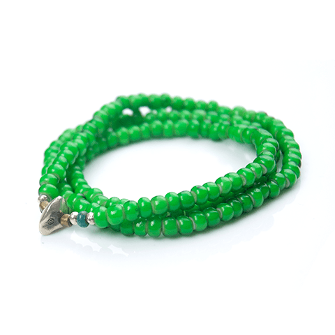 White Heart Beads Necklace & Bracelet（Green） - May club