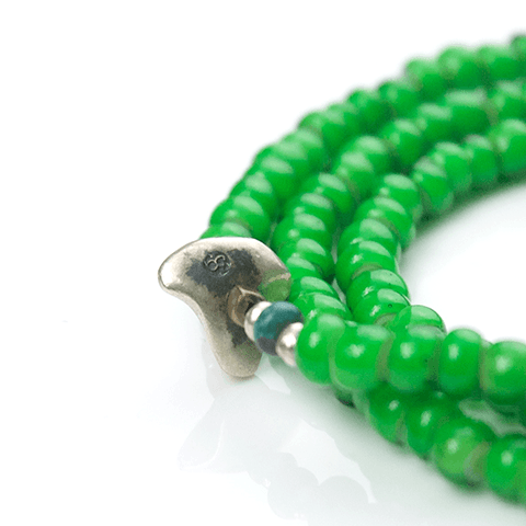 White Heart Beads Necklace & Bracelet（Green） - May club