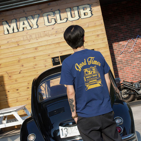 May club -【WESTRIDE】"GOOD TIMES" TEE - FADE NAVY