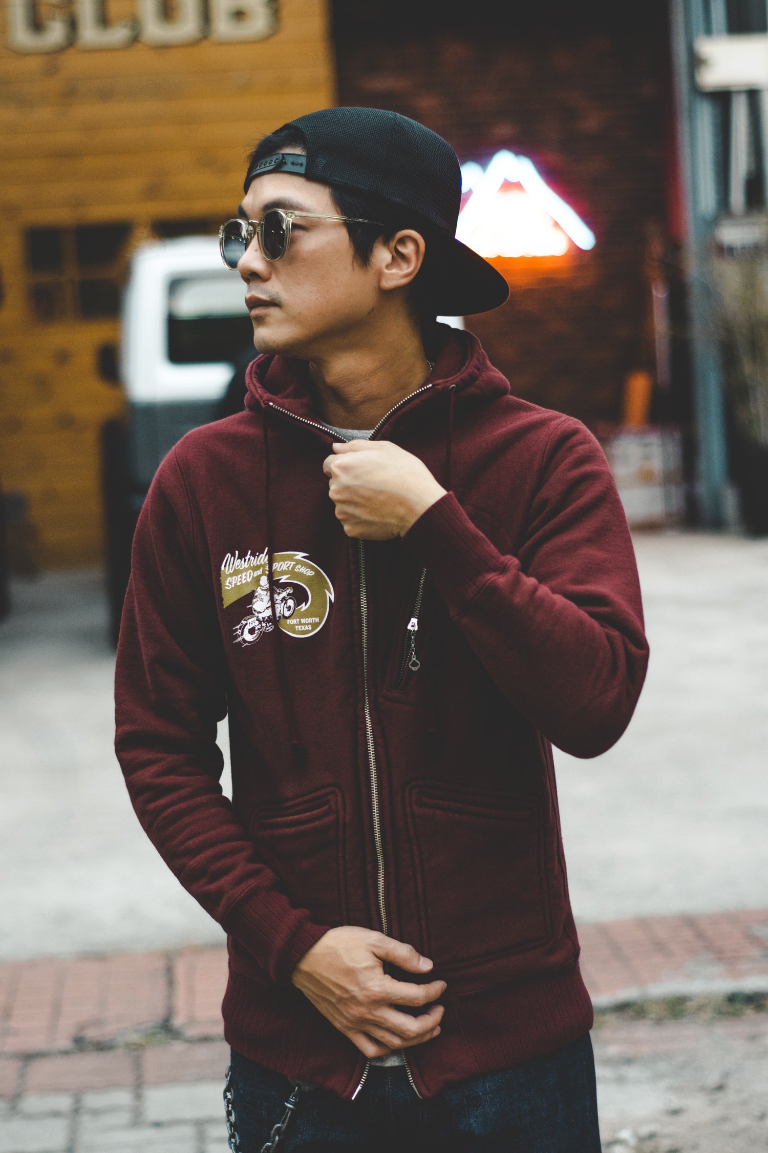 HEAVY WEIGHT FULL ZIP HOODIE - SPEED AND SPORT SHOP (WINE RED) - May club