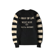 May club -【WESTRIDE】HEAVY BORDER SLEEVE TEE - A WAY OF LIFE (BLK/CRM)