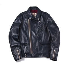 May club -【Addict Clothes】AD-03 Horsehide British Asymmetry Jacket - Dark Blue