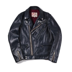 May club -【Addict Clothes】AD-03 Horsehide British Asymmetry Jacket - Dark Blue