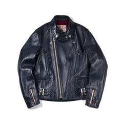 May club -【Addict Clothes】AD-02 Horsehide Double Riders Jacket - Dark Blue