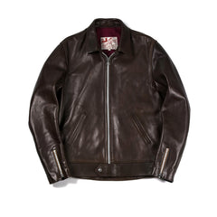 May club -【Addict Clothes】AD-01 Horsehide Center Zip Jacket - Dark Brown