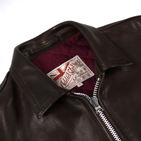 May club -【Addict Clothes】AD-01 Horsehide Center Zip Jacket - Dark Brown