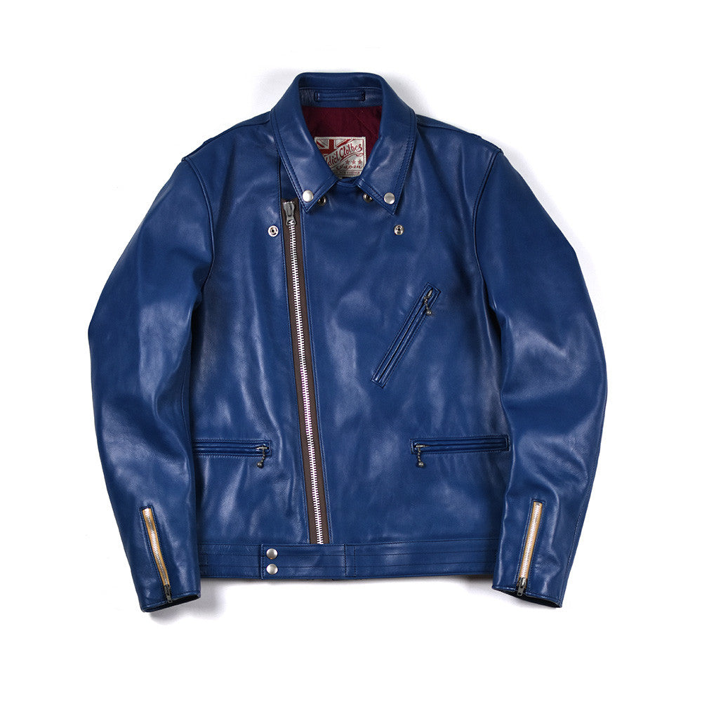 May club -【Addict Clothes】AD-03 Horsehide British Asymmetry Jacket - Vintage Blue