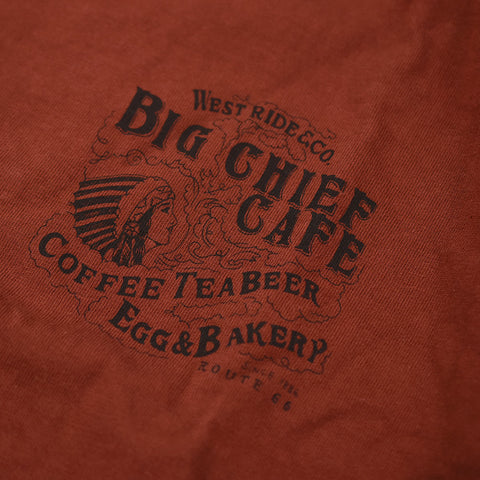 May club -【WESTRIDE】"BIG CHIEF CAFE" TEE - RED BROWN